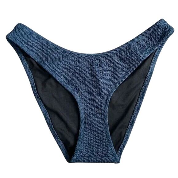 NWT J.Crew Textured Curved Waist Cheeky Bikini Bottom High Cut Leg S Navy Blue - Picture 14 of 15